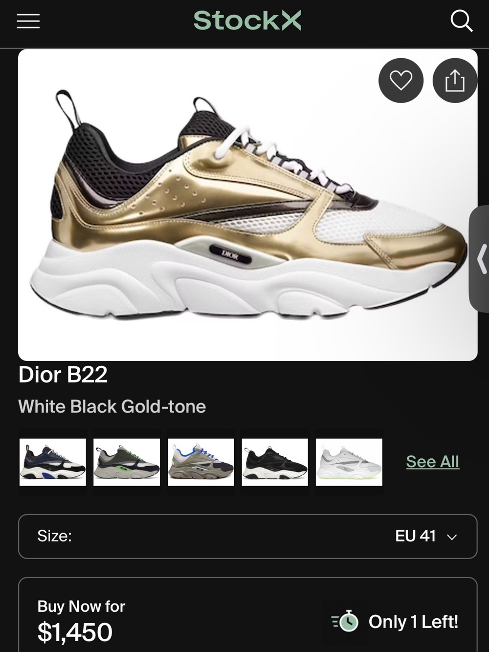 Dior B22 Metallic Gold White and Black Sneaker